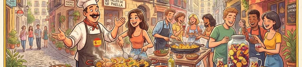 Clase de cocina en Madrid: Tres variedades de paella y postre, incluyendo una comida de cuatro platos