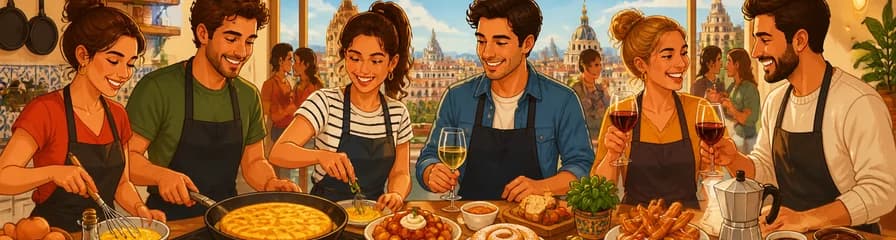 Taller de cocina española en Madrid con preparación de tortilla y brunch ilimitado de vino