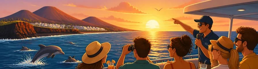 Viaje en barco de dos horas y media al atardecer en Lanzarote, partiendo del puerto deportivo de Puerto del Carmen