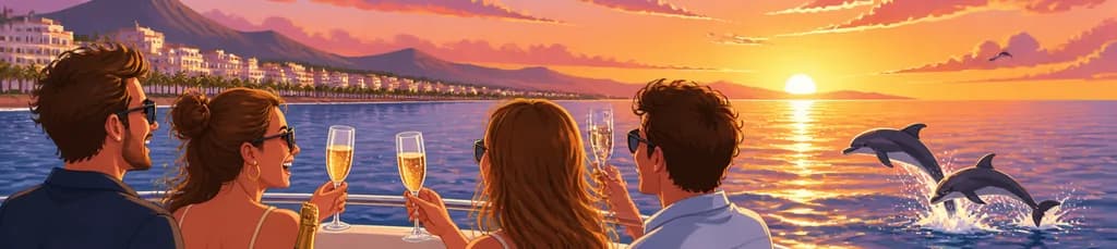 Travesía al atardecer en busca de delfines, con cava y aperitivo