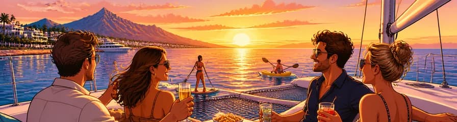 Crucero en catamarán por Marbella al caer el sol, con aperitivos y bebidas incluidas