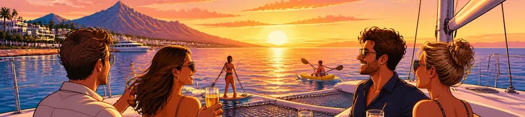 Crucero en catamarán por Marbella al caer el sol, con aperitivos y bebidas incluidas