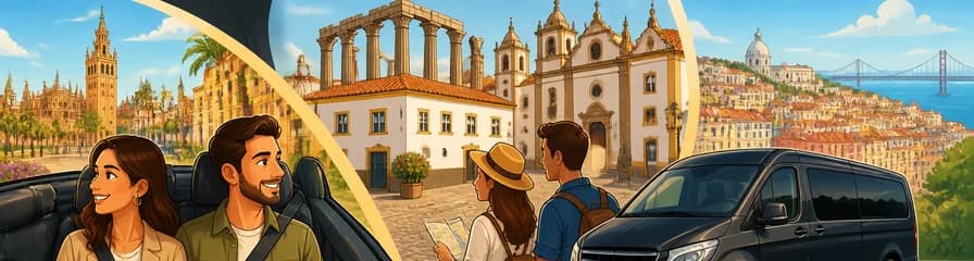Servicio de traslado privado de Sevilla a Lisboa con dos horas de tiempo libre en Évora, Portugal