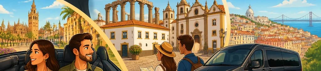 Servicio de traslado privado de Sevilla a Lisboa con dos horas de tiempo libre en Évora, Portugal