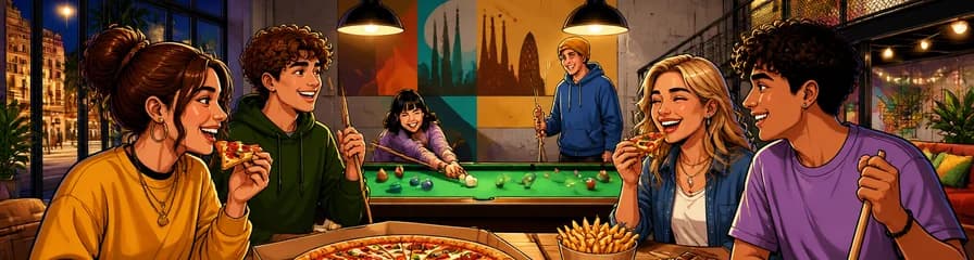 Noche de Pizza y Billar en Ideal Youth Hostel Barcelona