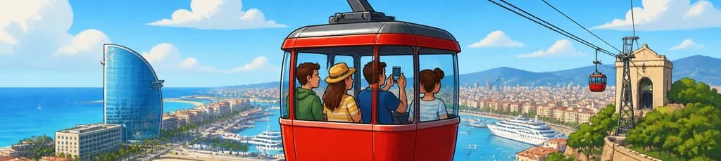 Viaje de ida y vuelta en el Teleférico del Puerto de Barcelona desde la playa de la Barceloneta
