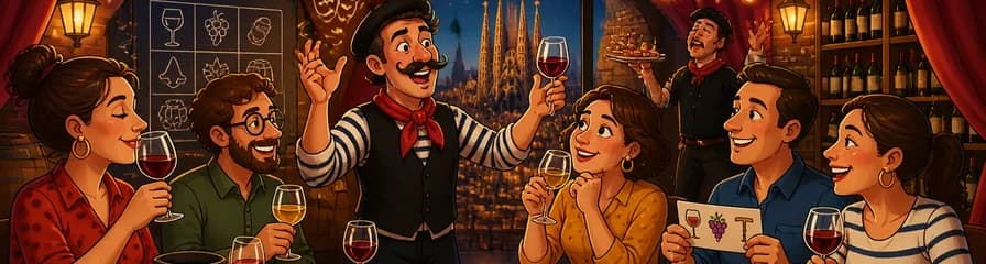Barcelona: Cata de Vinos Lúdica con Vino, Tapas y Teatro