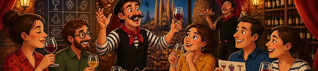 Barcelona: Cata de Vinos Lúdica con Vino, Tapas y Teatro