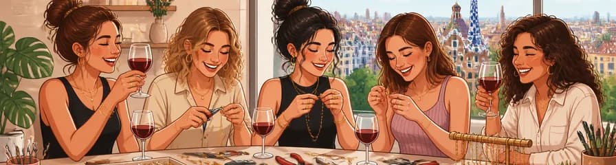 Experiencia creativa de diseño de joyas con vino ilimitado en Barcelona