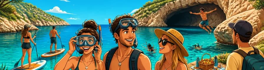 Excursión en catamarán motorizado a Cala Salada y la costa norte virgen, con snorkel y visita al Acuario