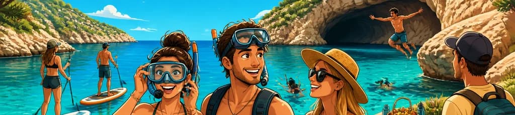 Excursión en catamarán motorizado a Cala Salada y la costa norte virgen, con snorkel y visita al Acuario