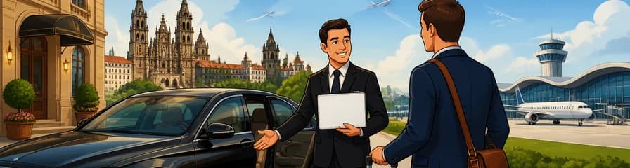 Servicio de traslado privado en coche de negocios desde Santiago de Compostela al aeropuerto SCQ