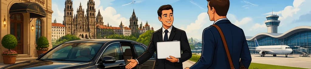 Servicio de traslado privado en coche de negocios desde Santiago de Compostela al aeropuerto SCQ