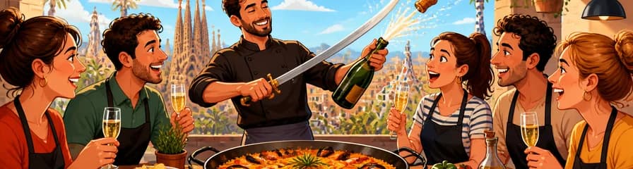 Taller privado de sabrage y elaboración de paella con cava en Barcelona