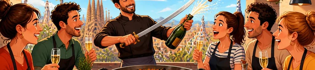 Taller privado de sabrage y elaboración de paella con cava en Barcelona
