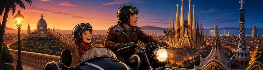 Recorrido nocturno y al atardecer por Barcelona en moto Sidecar