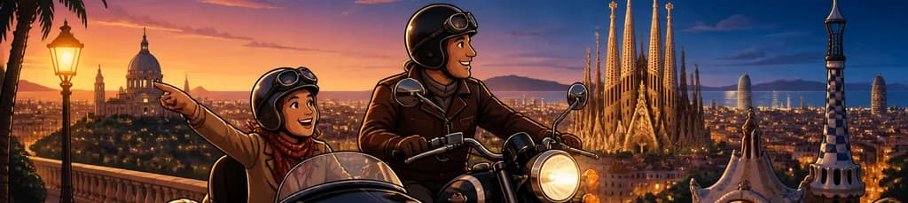 Recorrido nocturno y al atardecer por Barcelona en moto Sidecar