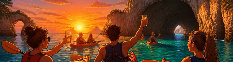 Travesía en Kayak al Atardecer y Cuevas Marinas en el Norte de Ibiza, España