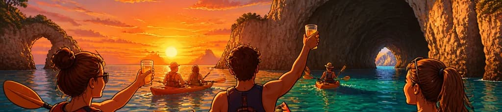 Travesía en Kayak al Atardecer y Cuevas Marinas en el Norte de Ibiza, España