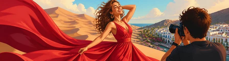 Experiencia fotográfica con vestidos de vuelo en Gran Canaria