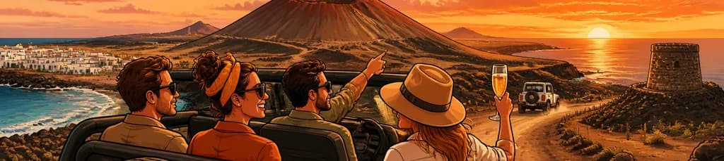 Aventura en 4x4 por Fuerteventura al atardecer, explorando el Volcán Bayuyo