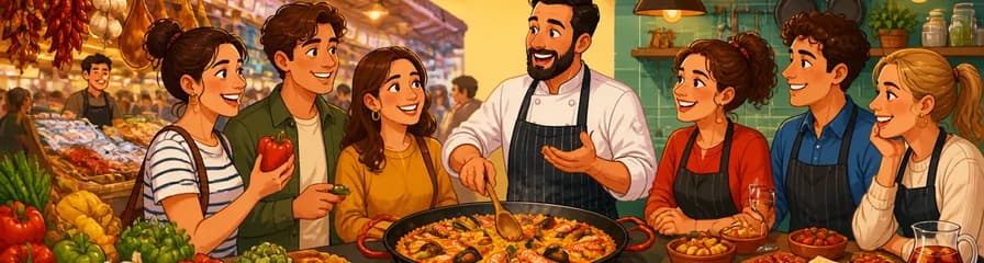 Experiencia culinaria privada: Paella y tapas en Madrid con paseo por el mercado