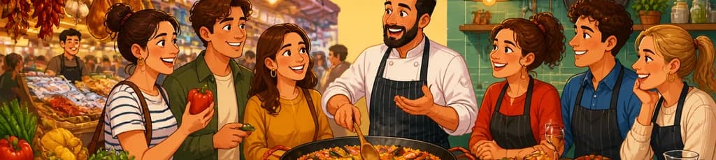 Experiencia culinaria privada: Paella y tapas en Madrid con paseo por el mercado