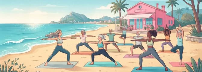 Clase de yoga en la playa de L'Arenal en Jávea, impartida en inglés