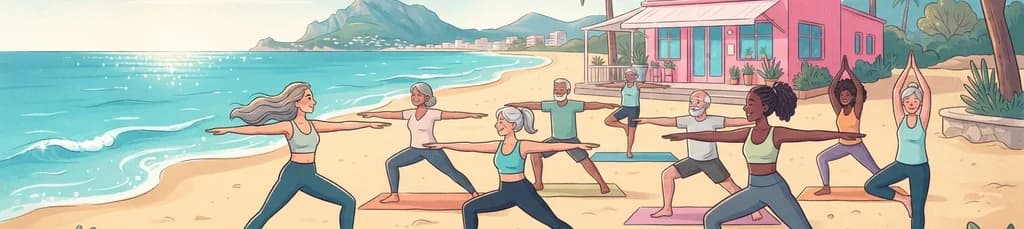 Clase de yoga en la playa de L'Arenal en Jávea, impartida en inglés