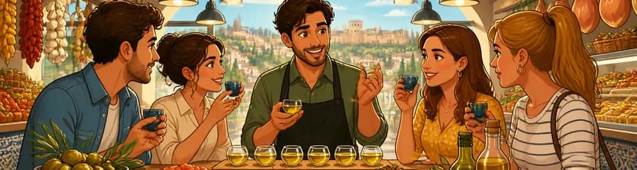 Experiencia culinaria privada: Degustación de aceite de oliva y tapas en el Mercado de Granada