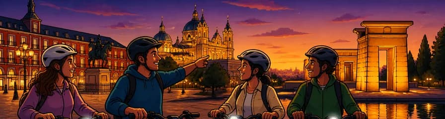 Recorrido en bicicleta eléctrica: Madrid bajo las luces del atardecer y la noche