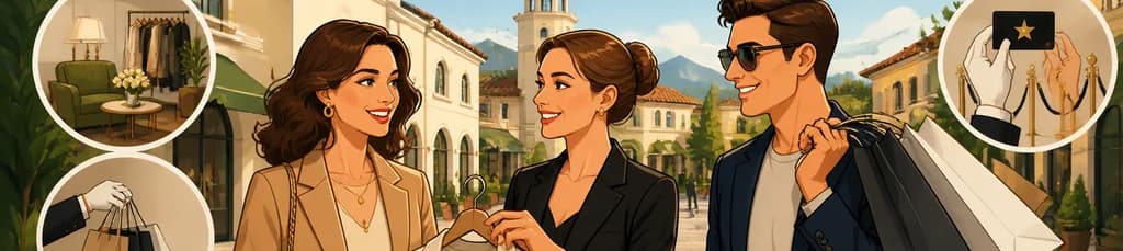 Experiencia de compras en La Roca Village con personal shopper, pase VIP y servicio manos libres