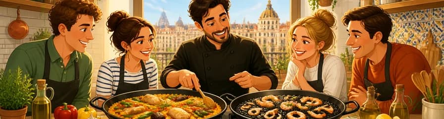 Clase de cocina para elaborar dos paellas tradicionales en el centro de Madrid
