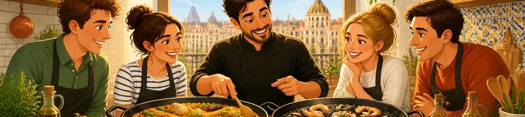 Clase de cocina para elaborar dos paellas tradicionales en el centro de Madrid