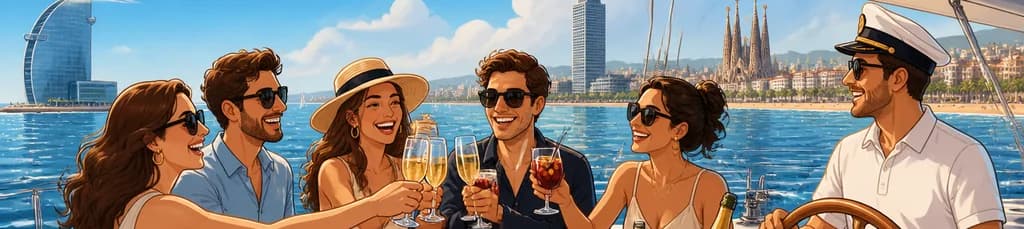 Paseo en velero privado al atardecer en Barcelona con guitarra española en vivo y barra libre