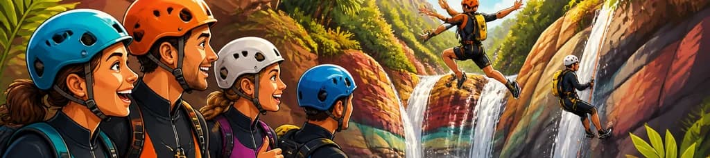 Aventura de barranquismo y salto de acantilado en el barranco de Rainbow Rocks