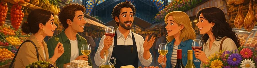 Recorrido privado por mercados locales con cata de comida y vino guiada por un sommelier