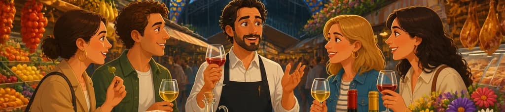 Recorrido privado por mercados locales con cata de comida y vino guiada por un sommelier