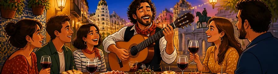 Recorrido de 10 Degustaciones de Tapas y Vinos de Madrid con Guitarra en Vivo