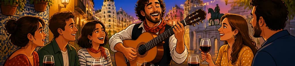 Recorrido de 10 Degustaciones de Tapas y Vinos de Madrid con Guitarra en Vivo