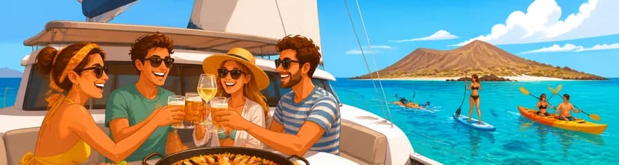 Viaje de lujo en catamarán para adultos a la Isla de Lobos al anochecer