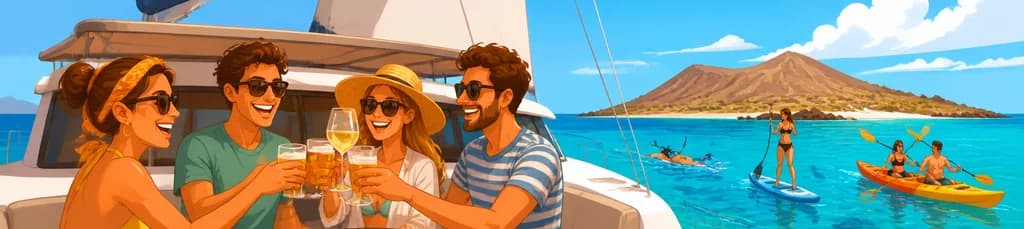 Viaje de lujo en catamarán para adultos a la Isla de Lobos al anochecer
