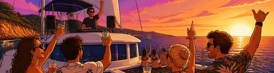 Experiencia de atardecer en catamarán desde Lloret de Mar con música de DJ y bebidas