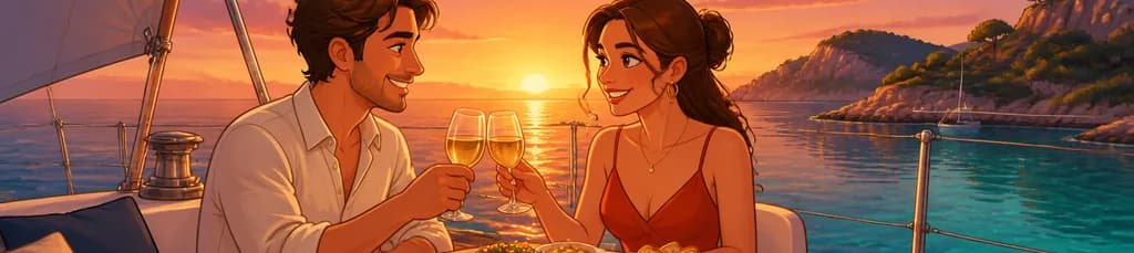 Experiencia culinaria romántica para dos al atardecer en el yate de vela Alcudia