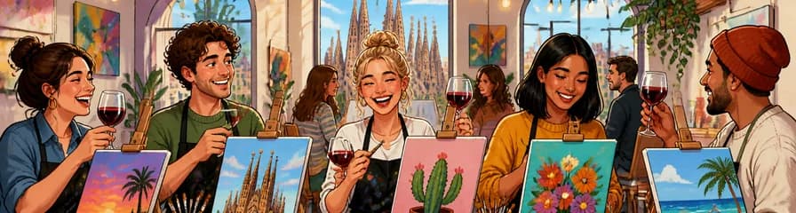 Sesión de pintura y cata de vino en un estudio artístico de Barcelona