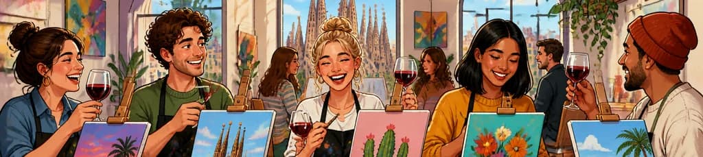 Sesión de pintura y cata de vino en un estudio artístico de Barcelona