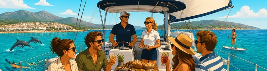 Exclusiva travesía en catamarán de 3 horas por Manilva con baño, tapas y bebidas