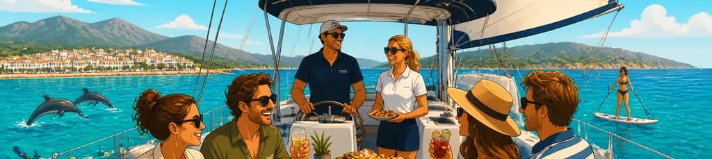 Exclusiva travesía en catamarán de 3 horas por Manilva con baño, tapas y bebidas