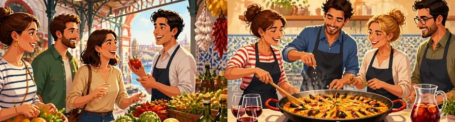 Descubre Sevilla: Clase de Cocina de Paella y Tapas con Tour por el Mercado de Triana