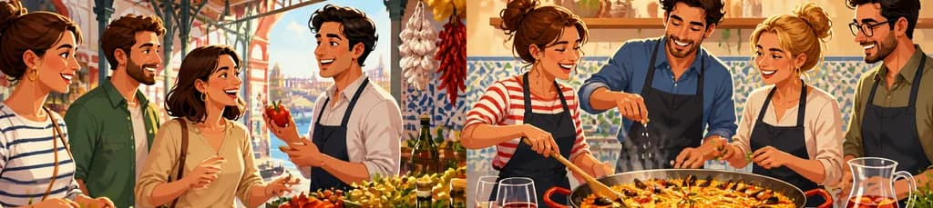 Descubre Sevilla: Clase de Cocina de Paella y Tapas con Tour por el Mercado de Triana